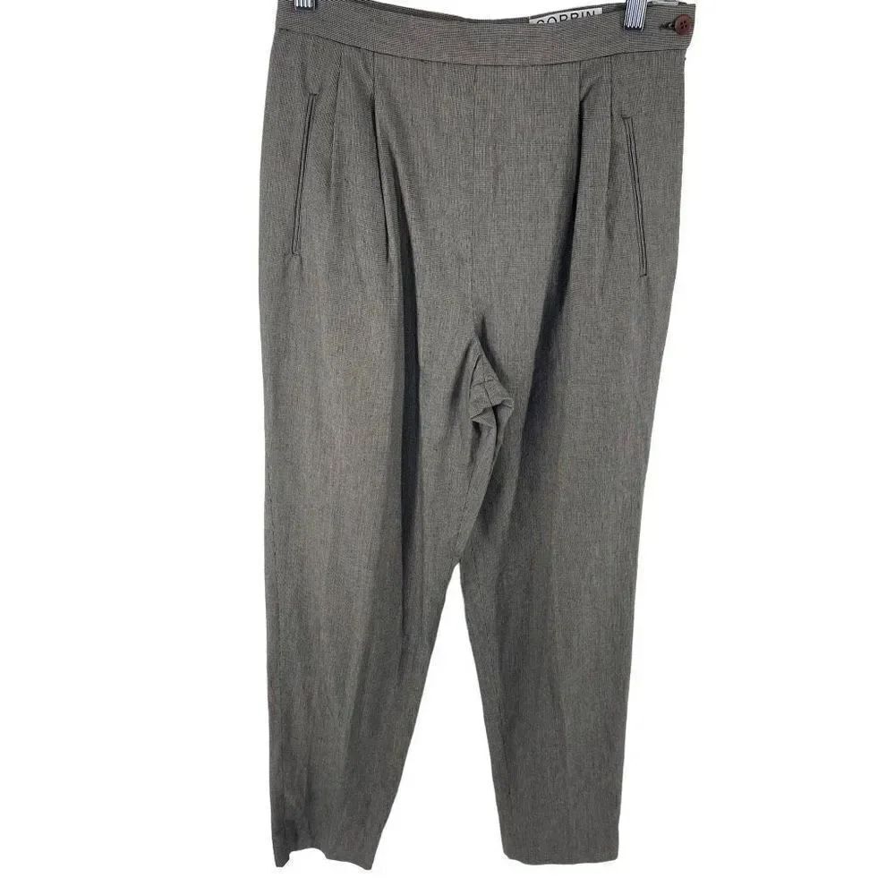 Corbin Thread vintage Career Pants Slim Leg Trousers Side Zip Tweed Tan Size 10